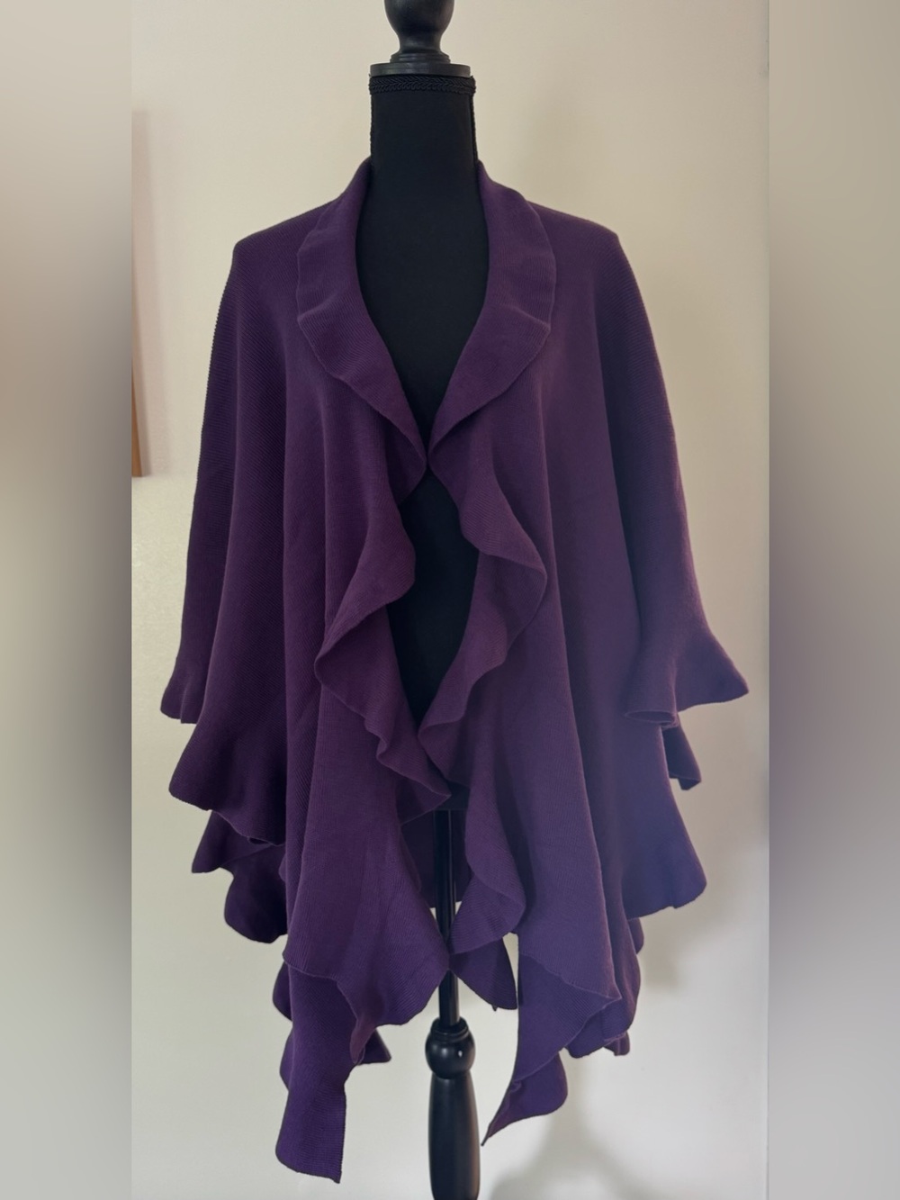 Coldwater Creek deep purple cascading ruffle ribbed knit wrap women’s one size